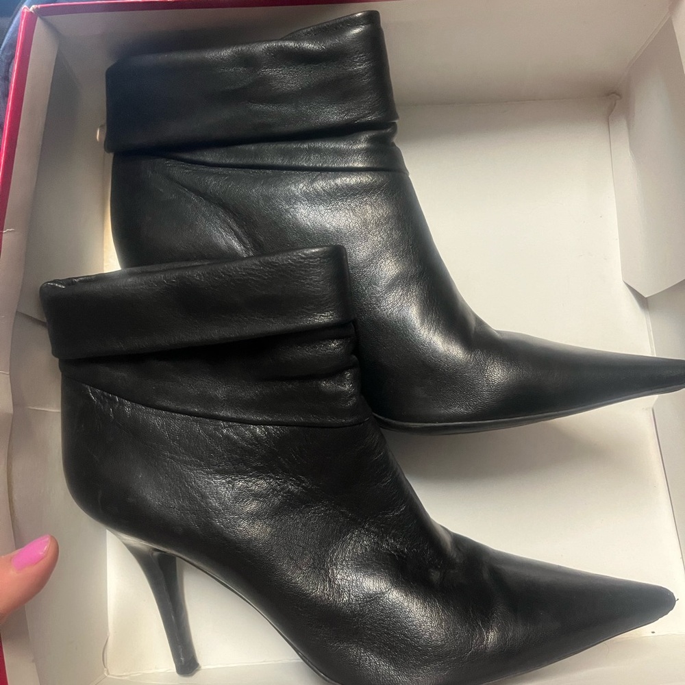 BCBGirls Black Heeled Boots with Ruched Leather
